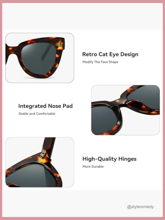 Retro Cat Eye Sunglasses Vintage Square Tortoise Shell Fashion Cateye